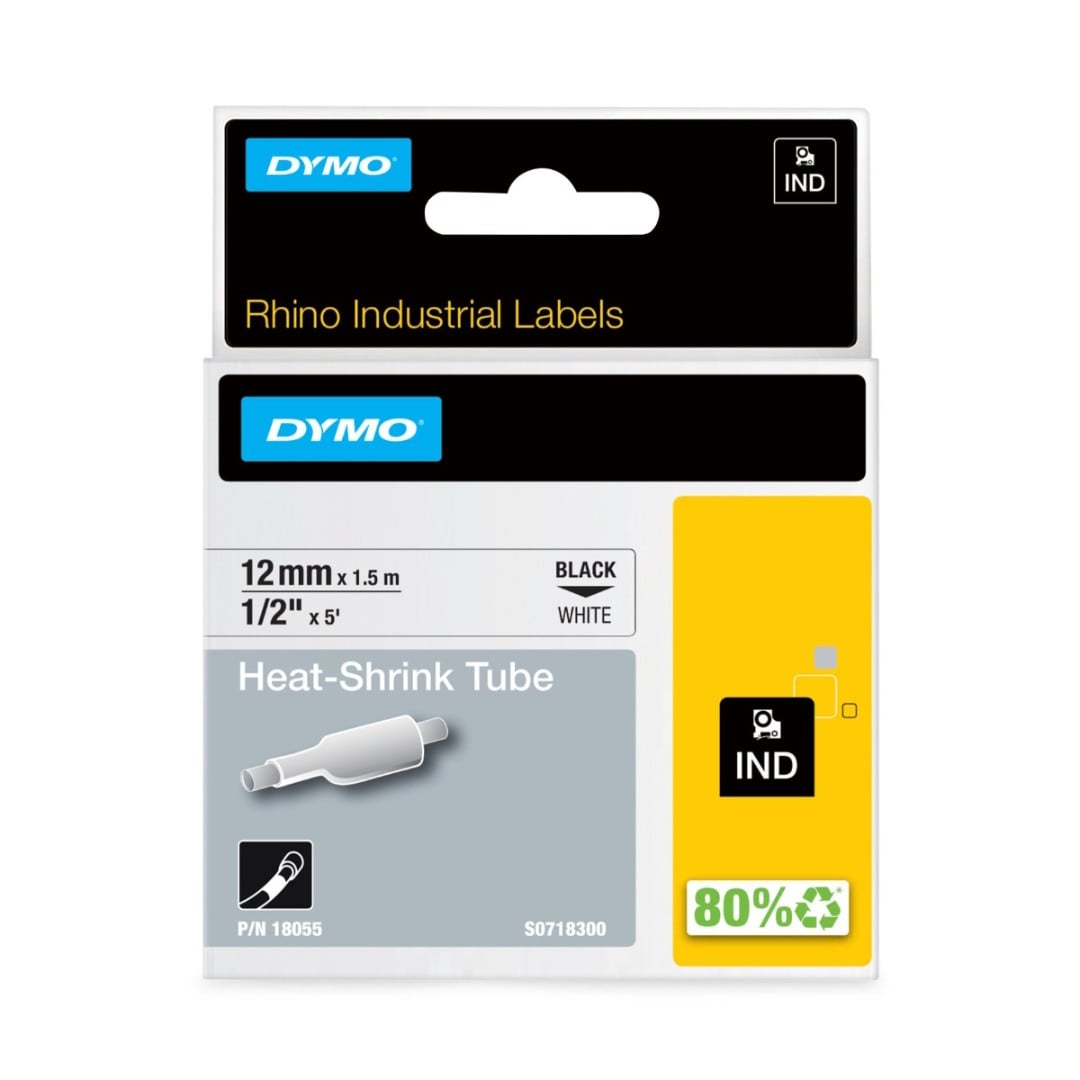 Dymo Rhino Industrial Heat Shrink Tube - Black on White - 12mm x 1.5m ...